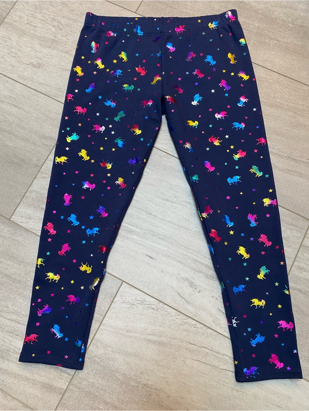 NWOT Lands' End Navy Leggings with Rainbow Unicorns Size XL (14/16)
